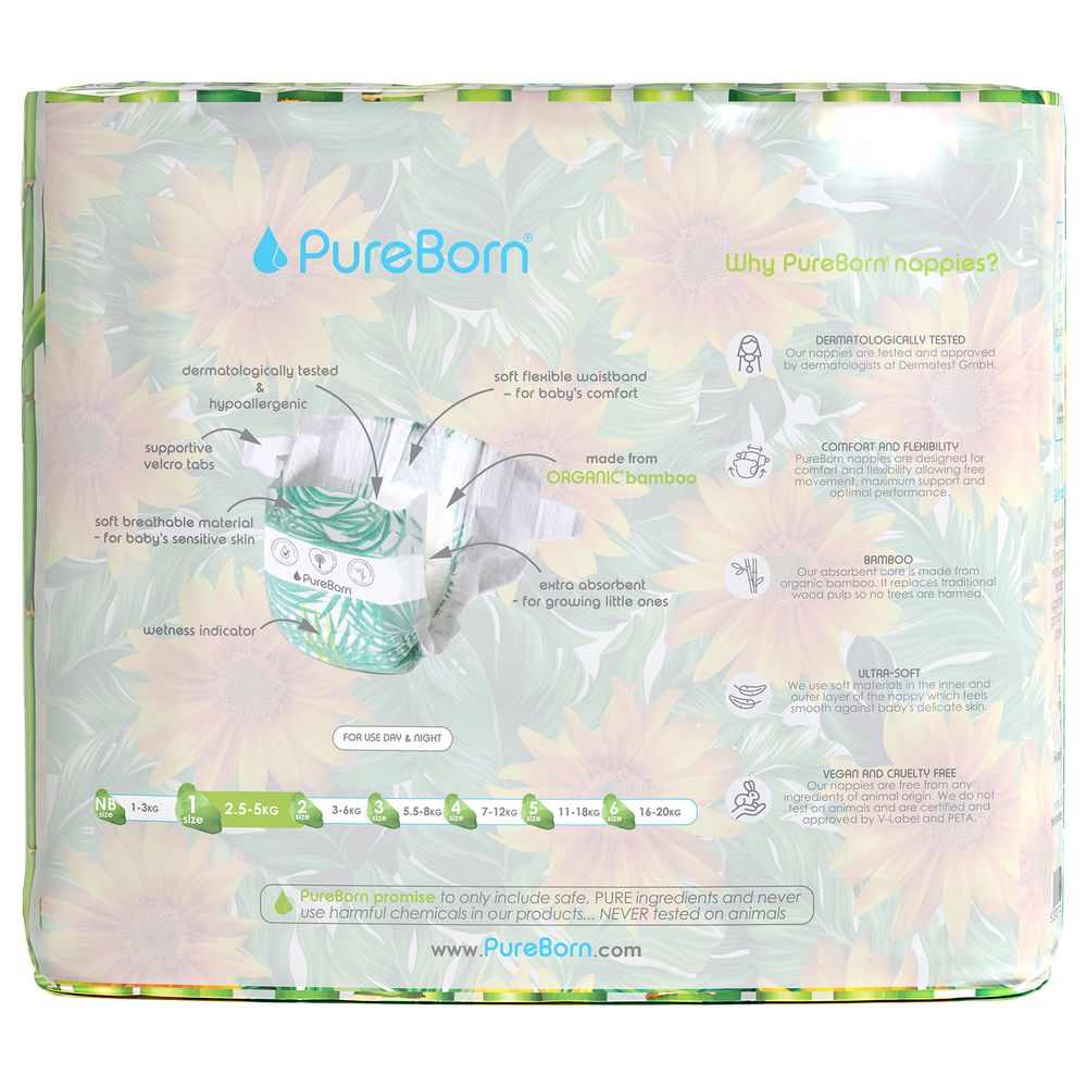 Pureborn - Size 1 Organic Diapers Upto 5Kg 136s - Master Value Pack - Sunflower