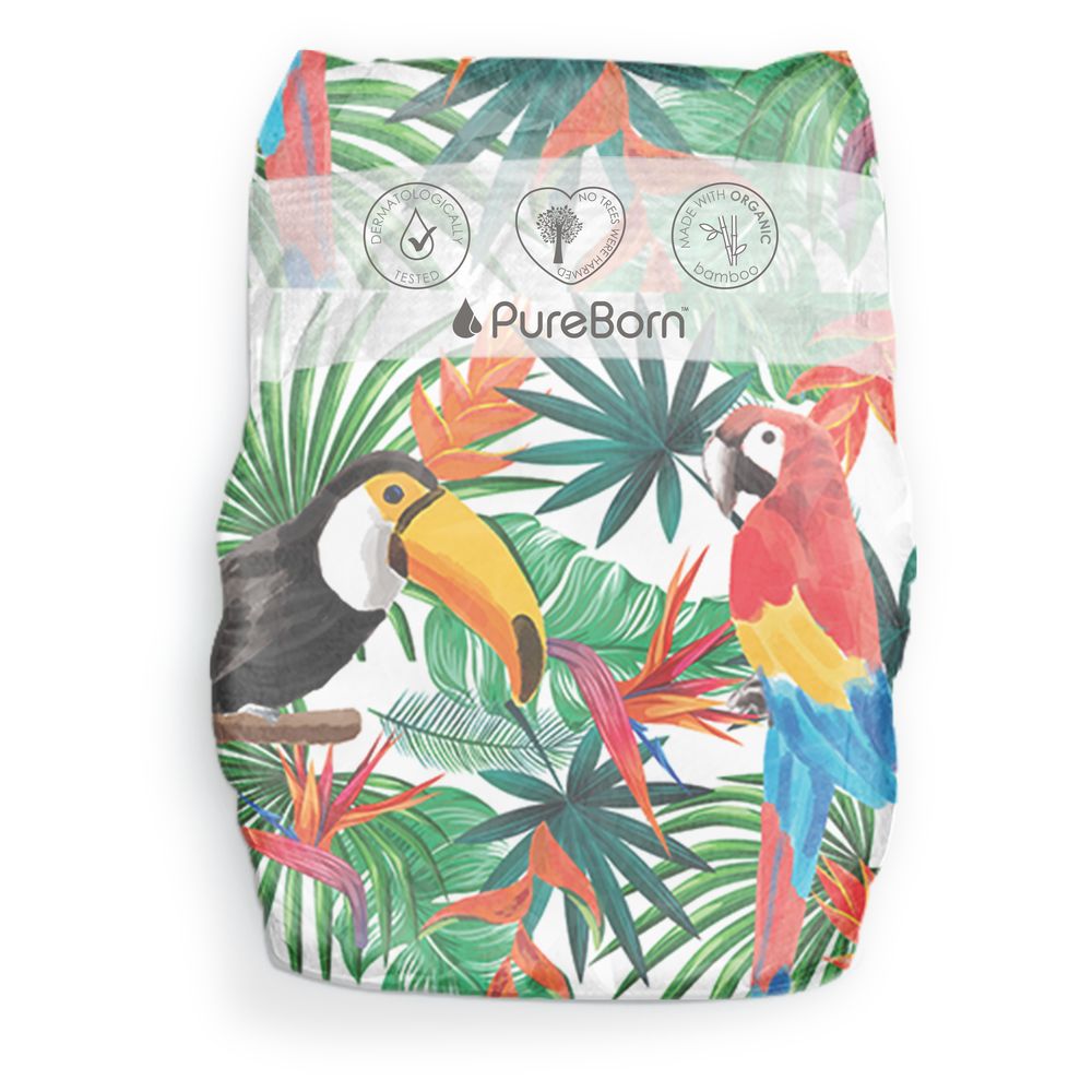 PureBorn - Organic Diapers Tropic - Size-1- 2.5-5 kg - 136 Pcs