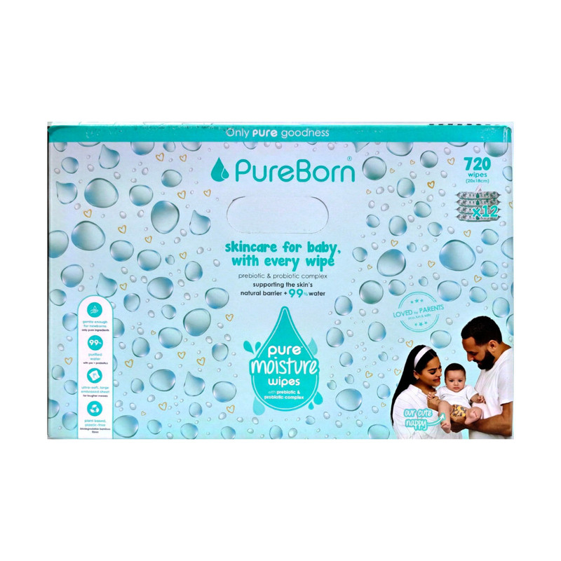 Pureborn - Pure Moisture Water Wipes - Pack of 12 - 720 Pcs