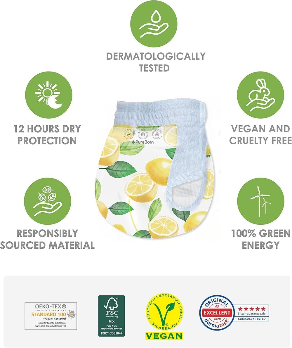 Pureborn - Pull Ups Diaper Pants - Monthly Box - Size 7 - 17 Kg Plus - 64 Pcs