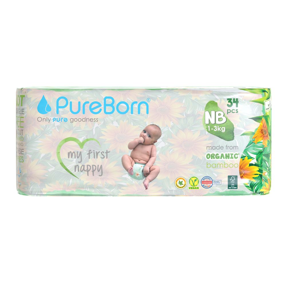 Pureborn - NB Organic Diapers 1-3Kg 34s - Single Pack - Sunflower