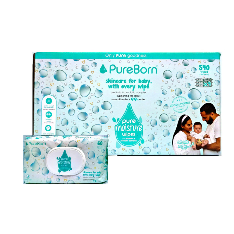 Pureborn - Pure Moisture Water Wipes - Pack of 9 - 540 Pcs