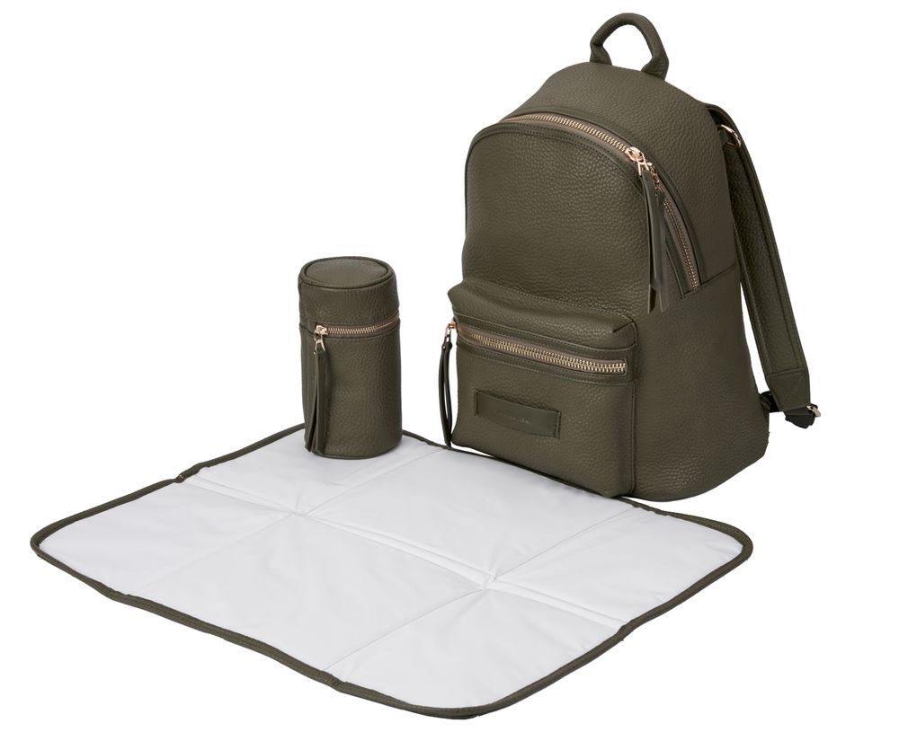 BabaBing - Luca Tumble Leather Changing Backpack - Olive Green