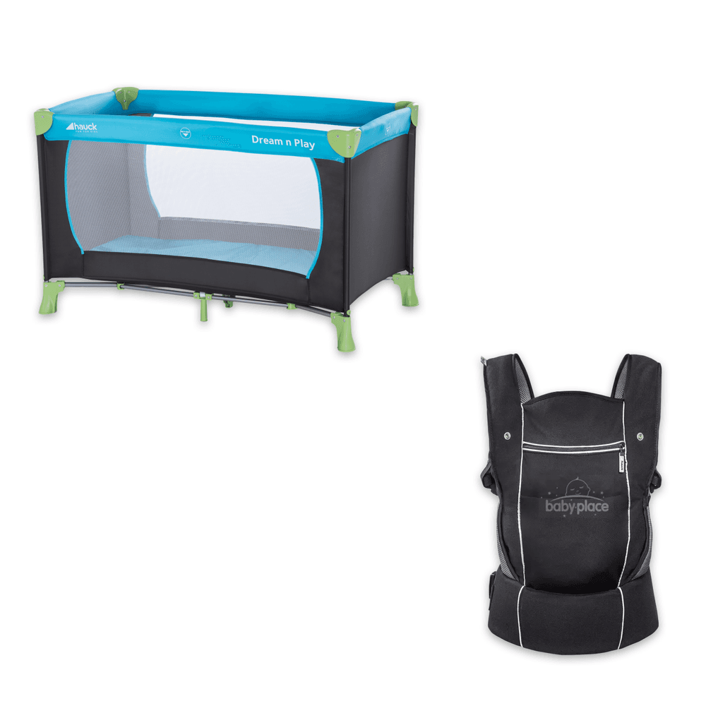 Hauck - Dream N Play Travel Cot - Water Blue And Close To Me Baby Carrier - Black