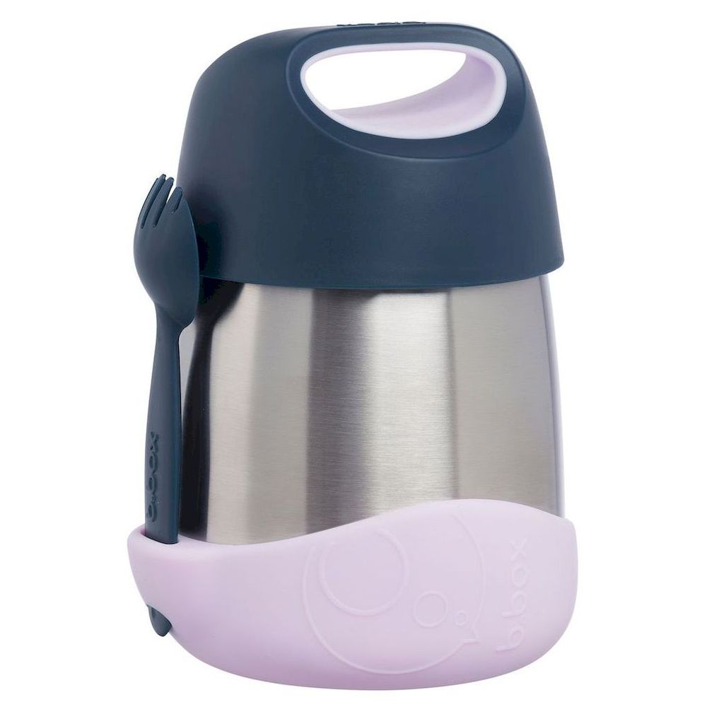 ب.بوكس - وعاء طعام معزول مع ملعقة وشوكة - لون وردي نيلي - 320 جم