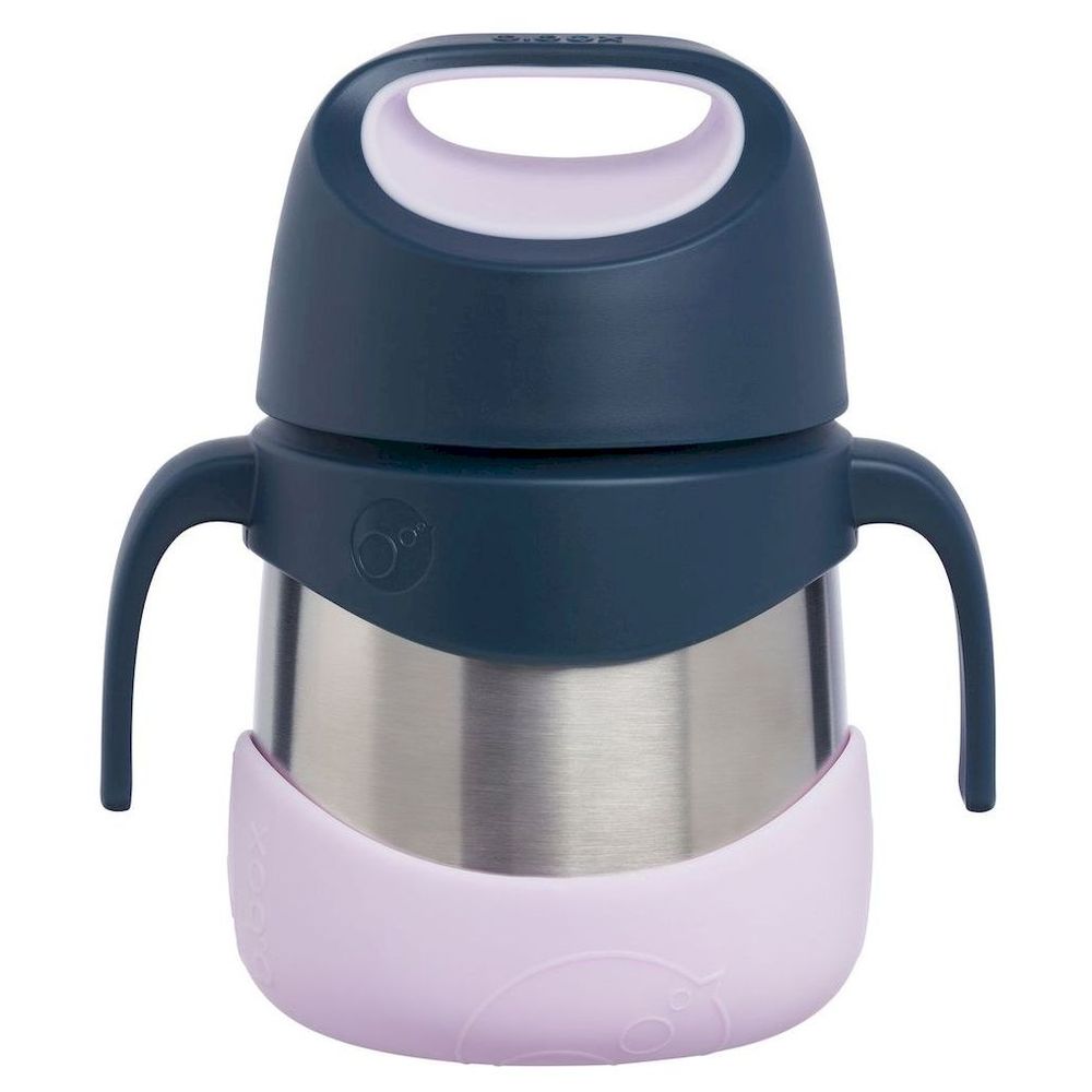 ب.بوكس - وعاء طعام معزول مع ملعقة وشوكة - لون وردي نيلي - 320 جم