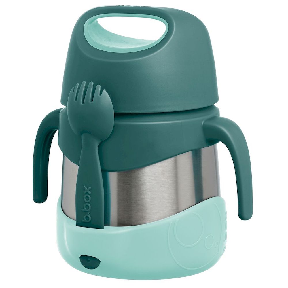 ب. بوكس - وعاء طعام معزول مع ملعقة وشوكة - إيميرالد فورست - 320 جرام