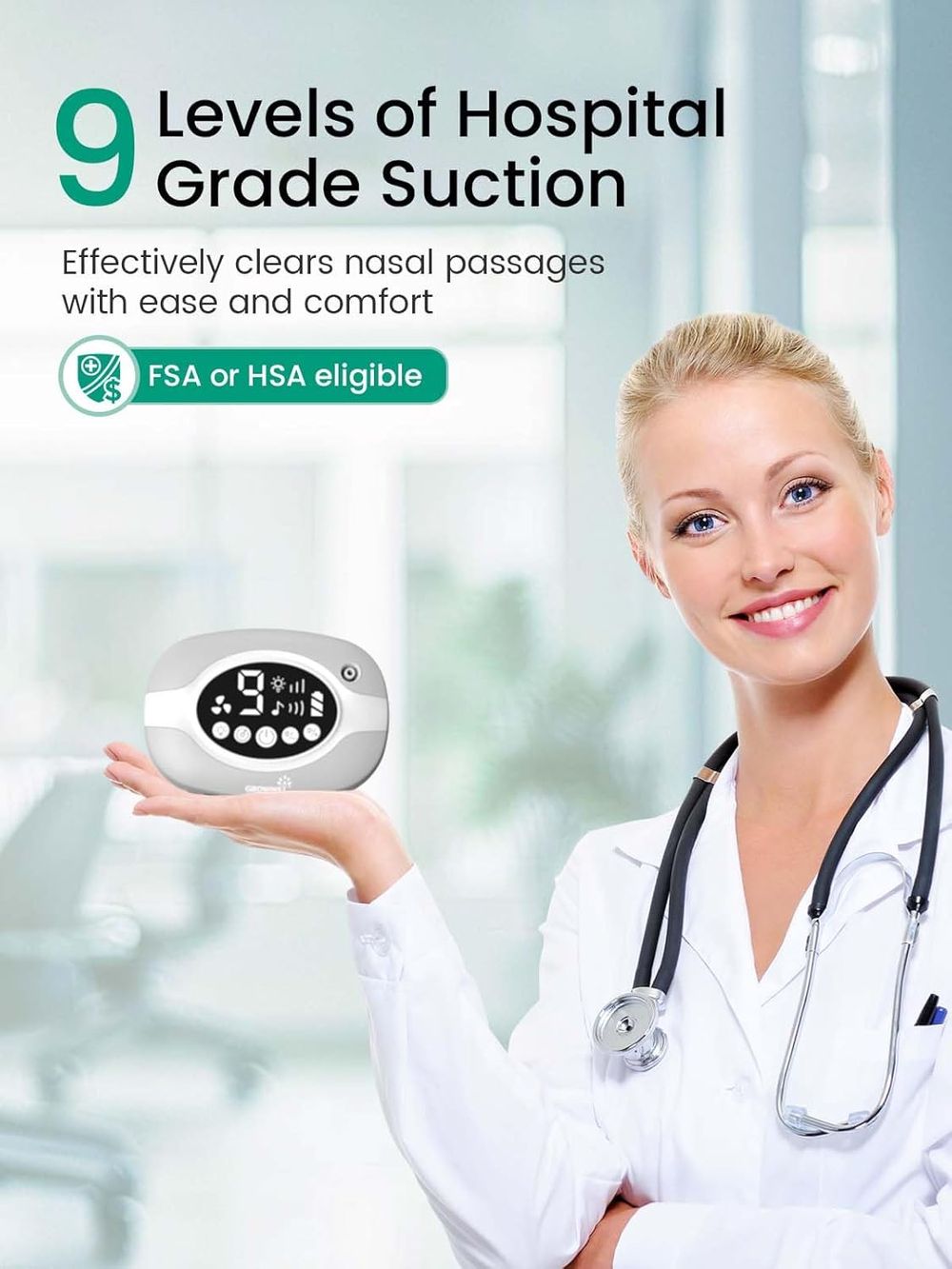 Grownsy - Baby Electric Nasal Aspirator - with 9 Adjustable Suction Levels