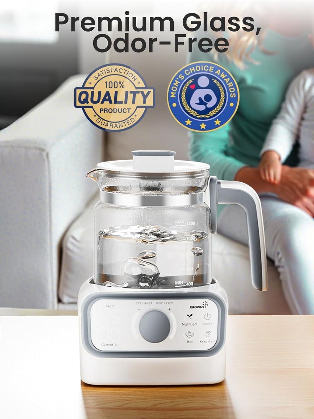 Grownsy - Baby Instant Warmer & Electric Kettle with LCD - Timer & Temp Control - 1.3L