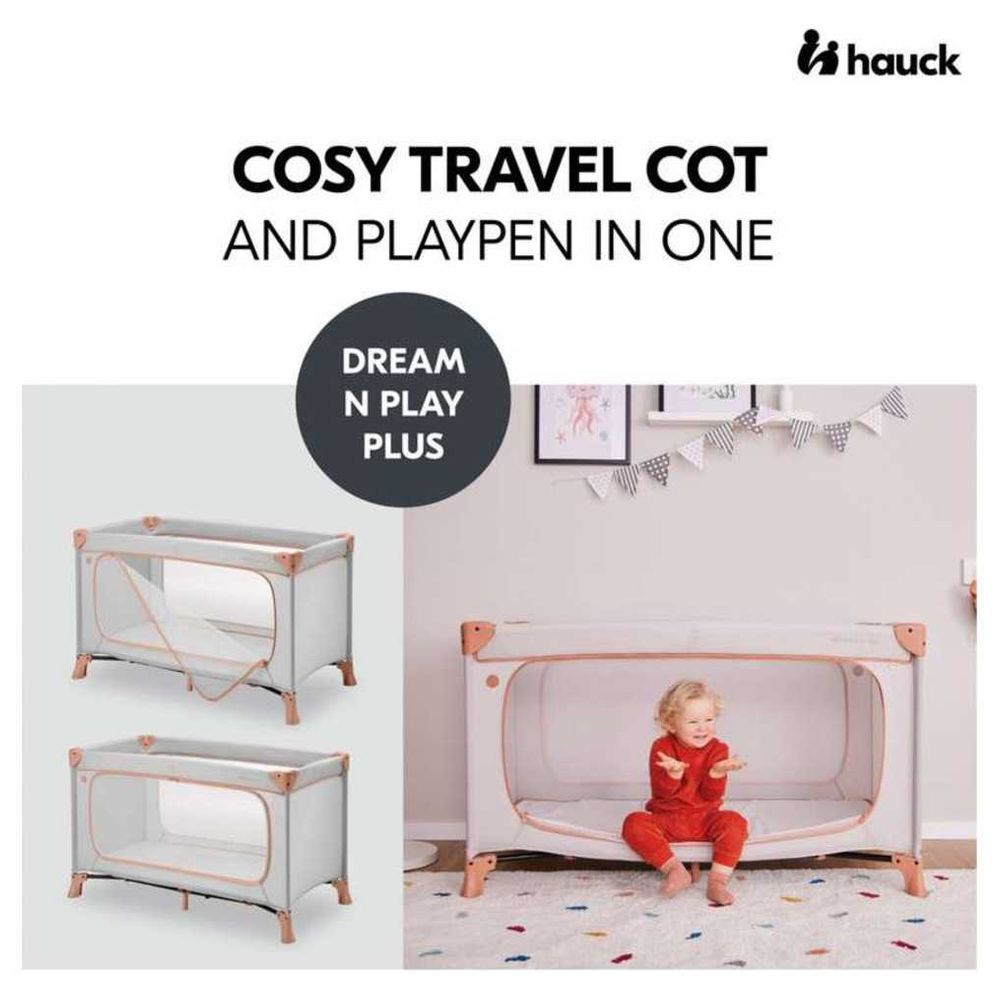 Hauck - Sleep N Play Go Plus Children's Travel Bed With Transport Bag And Large Slip - Dusty Cork