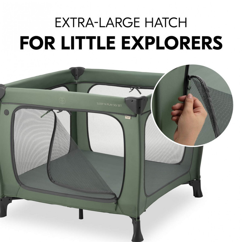 هاوك - سرير سفر مربع 2 في 1 للنوم واللعب - أخضر داكن