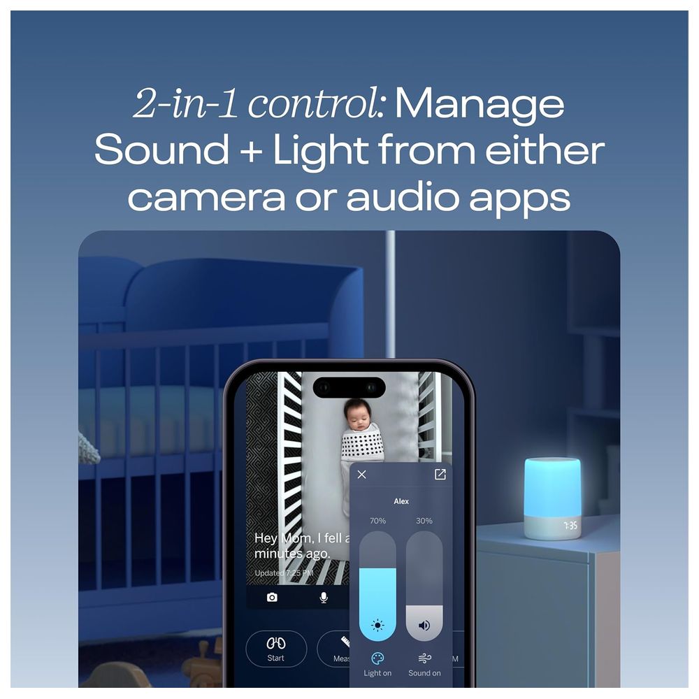 نانيت - جهاز صوت وإضاءة ذكي مهدئ مع إضاءة ليلية - أبيض