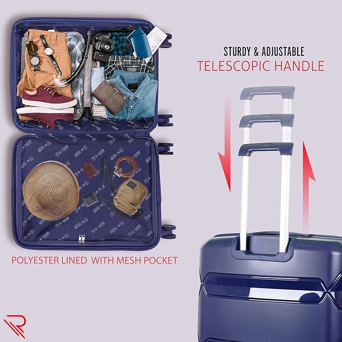 Re-Flection - Platinum PP Travel Luggage Trolley With Wheels 3Pc Set - Navy Blue