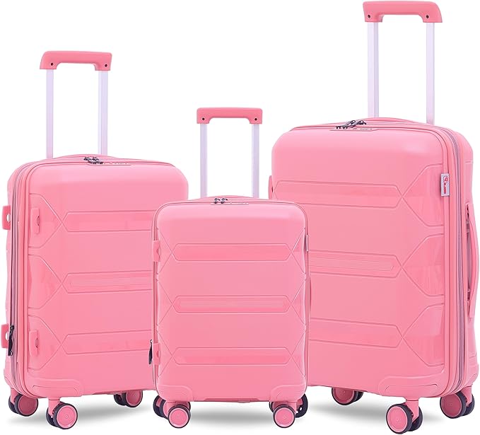 Re-Flection - Platinum PP Travel Luggage Trolley With Wheels 3Pc Set - Pink