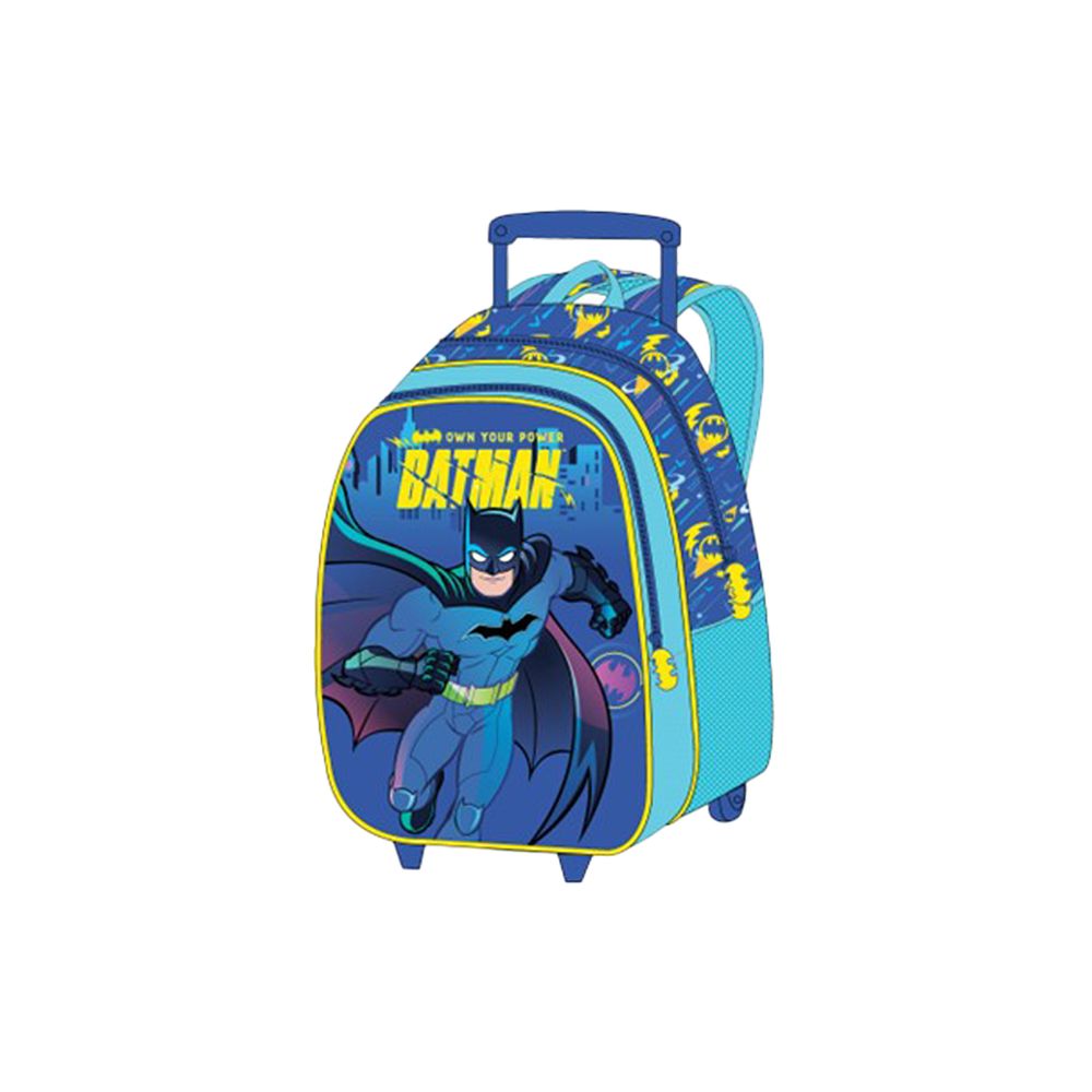 Warner Bros - Batman Kids 3-in-1 Box Set With 18" - Trolley School Bag, Lunch Bag & Pencil Case - Light Blue