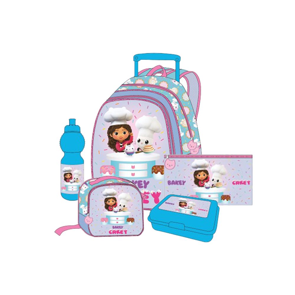 Universal - Gabby Doll House Kids 5-in-1 Box Set With 16" - Trolley School Bag, Water Bottle, Lunch Box, Lunch Bag & Pencil Case