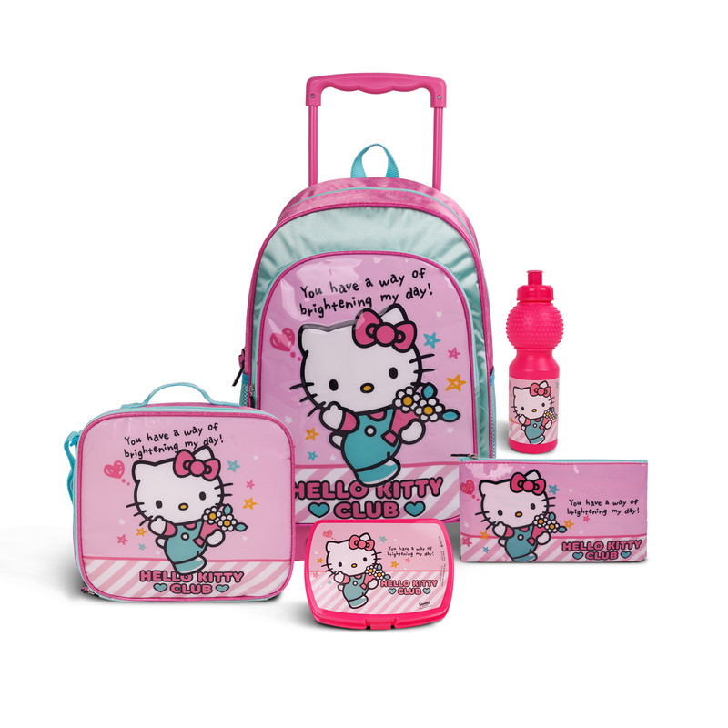 سانريو - شنطة مدرسية بعجلات 5 في 1 هالو كيتي المضيئة ليومك