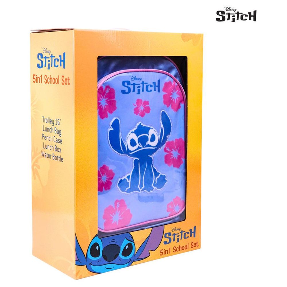 ديزني - مجموعة شنطة بعجلات 5 في 1 - ستيتش فور اينوف - 16 إنش