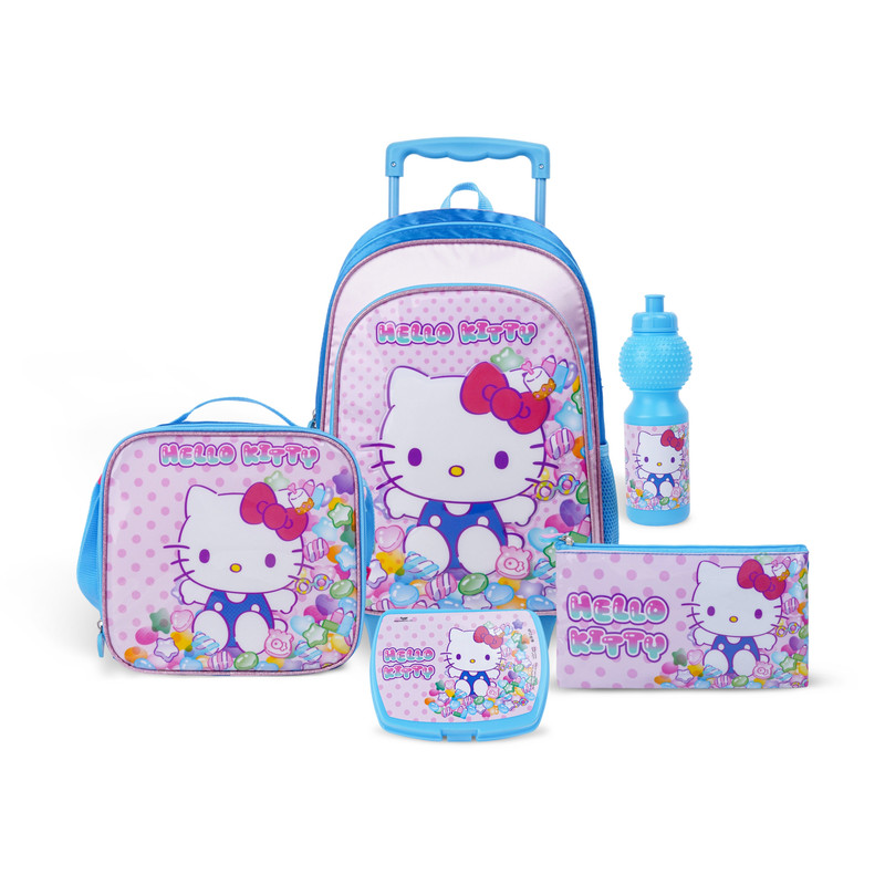 سانريو - هالو كيتي حلوى القطط الصغيرة طقم شنطة بعجلات 5 في 1 - 16 إنش
