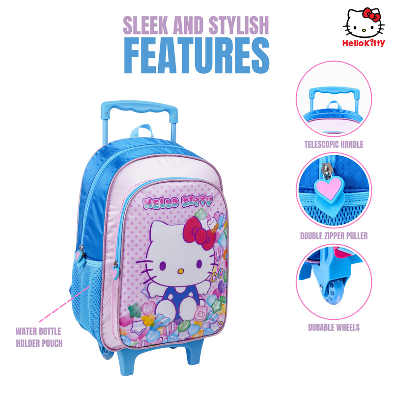 سانريو - هالو كيتي حلوى القطط الصغيرة طقم شنطة بعجلات 5 في 1 - 16 إنش