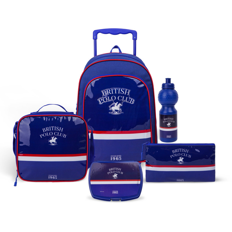 تروكير - طقم شنطة بعجلات موتو سي بي بي سي 1 5 في 1 - شنطة بعجلات 16 إنش مع شنطة غداء وزمزمية ومقلمة وصندوق طعام - أزرق