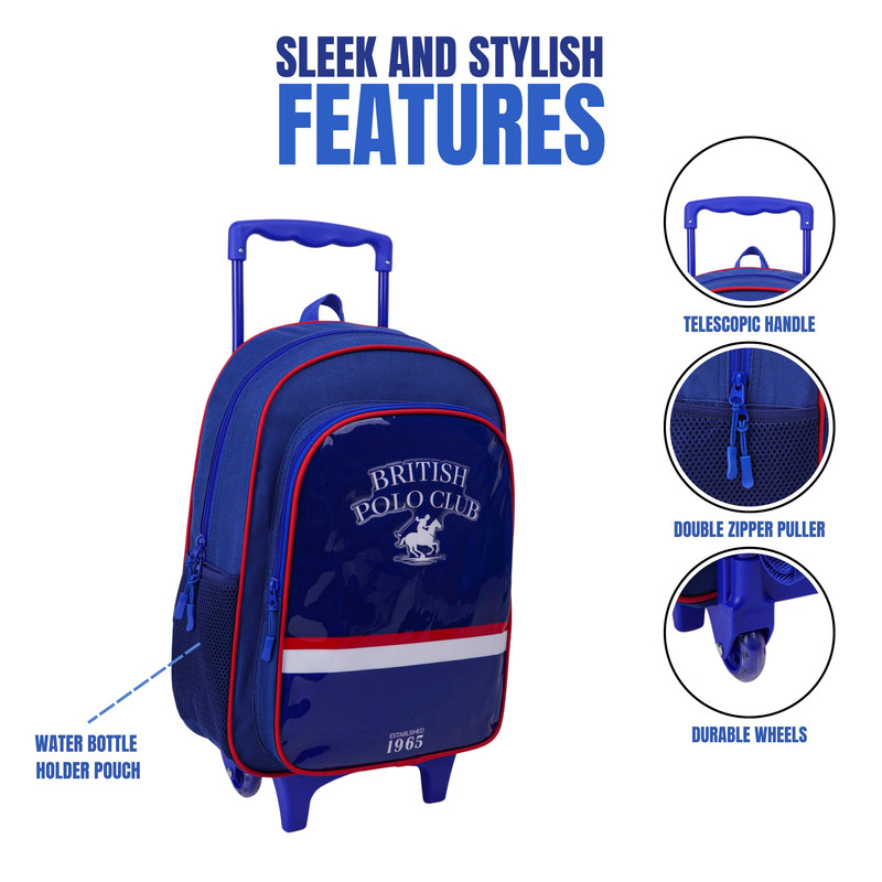 تروكير - طقم شنطة بعجلات موتو سي بي بي سي 1 5 في 1 - شنطة بعجلات 16 إنش مع شنطة غداء وزمزمية ومقلمة وصندوق طعام - أزرق