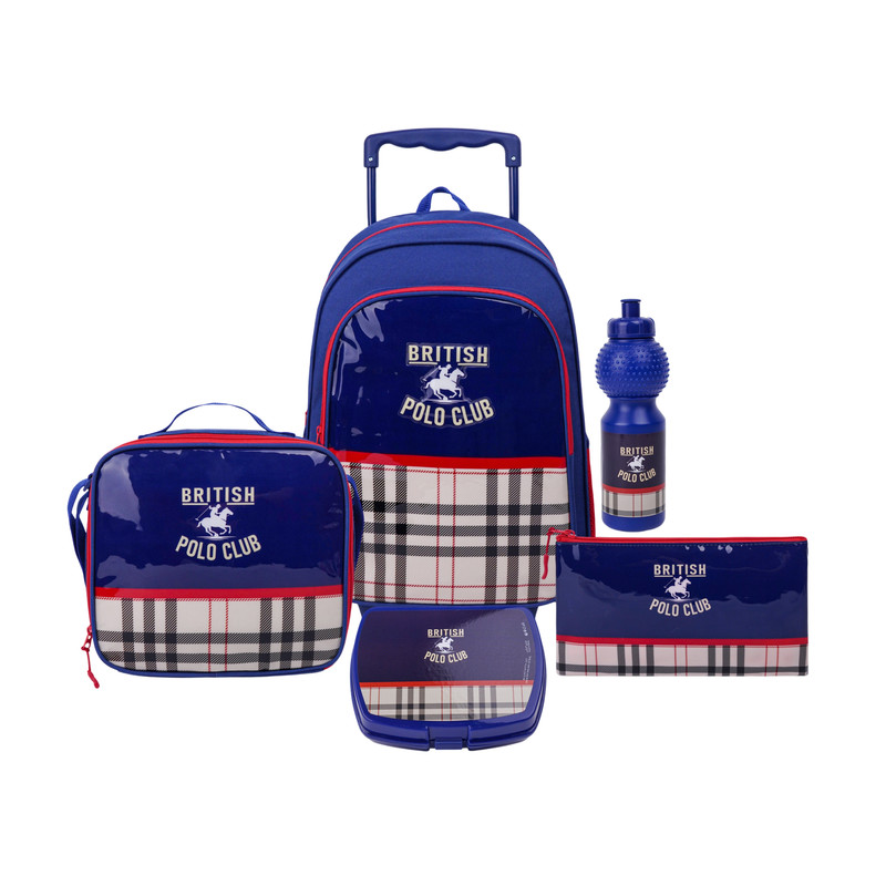 تروكير - طقم شنطة بعجلات موتو سي بي بي سي 3 5 في 1 - شنطة بعجلات 16 إنش مع شنطة غداء وزمزمية ومقلمة وصندوق طعام - أزرق