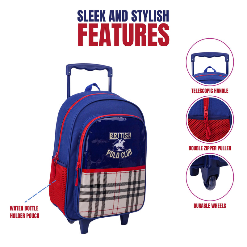 تروكير - طقم شنطة بعجلات موتو سي بي بي سي 3 5 في 1 - شنطة بعجلات 16 إنش مع شنطة غداء وزمزمية ومقلمة وصندوق طعام - أزرق