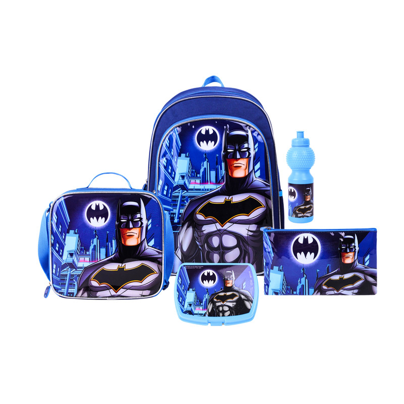 Warner Bros. - 5-In-1 Backpack, Lunch Bag, Water Bottle, Pencil Case & Lunch Box Set - Batman Knight Hero