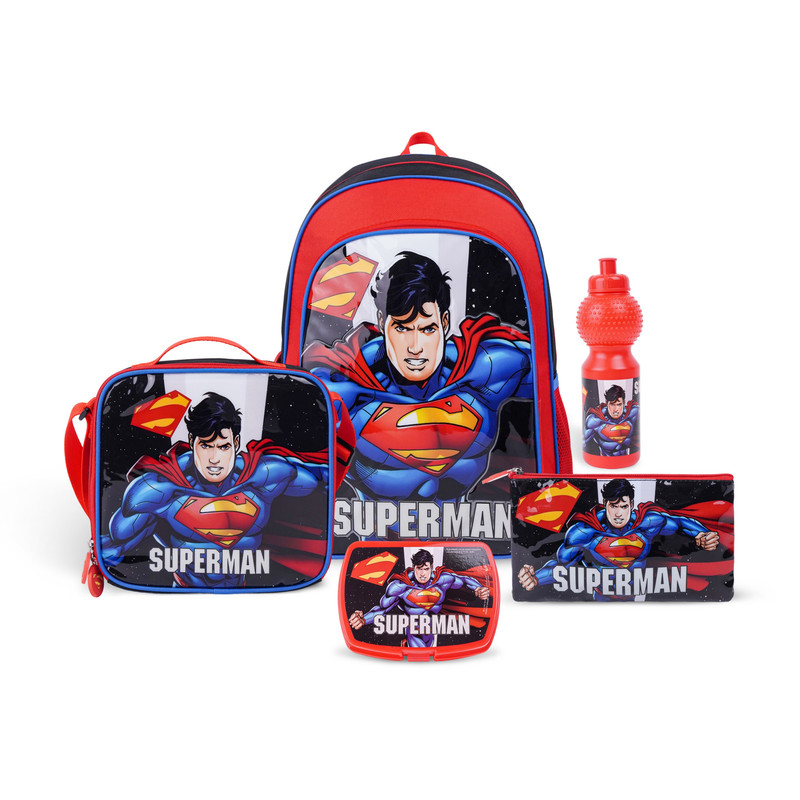 Warner Bros. - 5-In-1 Backpack, Lunch Bag, Water Bottle, Pencil Case & Lunch Box Set - Superman Up In The Sky