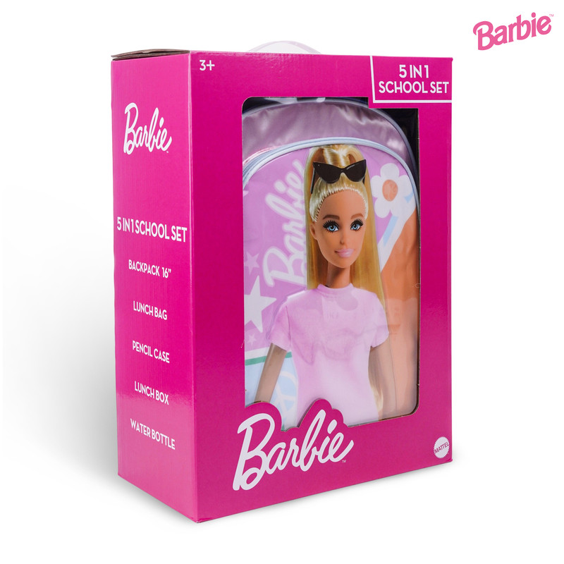 Mattel Games - 5-In-1 Backpack, Lunch Bag, Water Bottle, Pencil Case & Lunch Box Set - Barbie Hope, Love, Unity