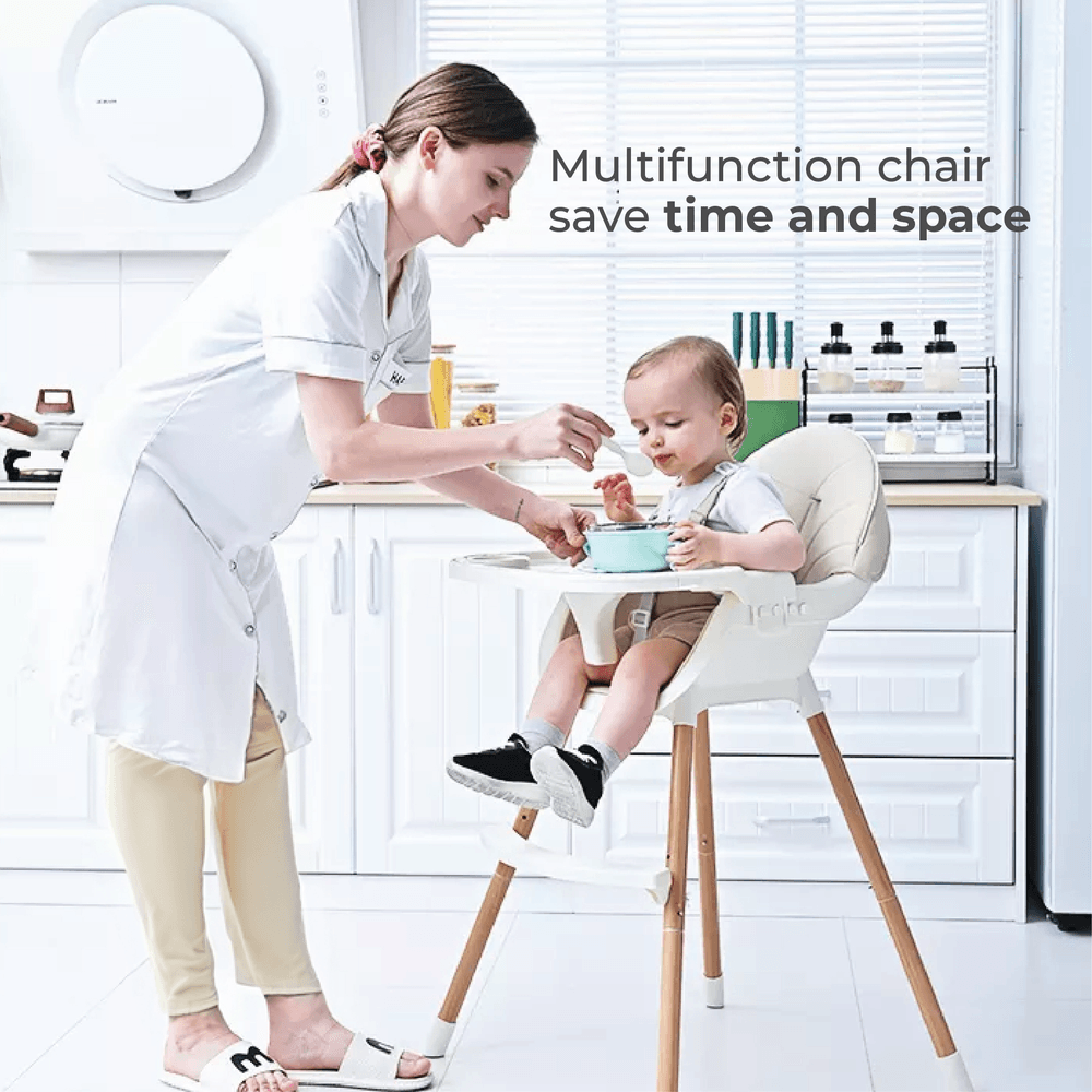 Nurtur - 2-In-1 Adjustable Height Padded Cushioning High Chair - Beige