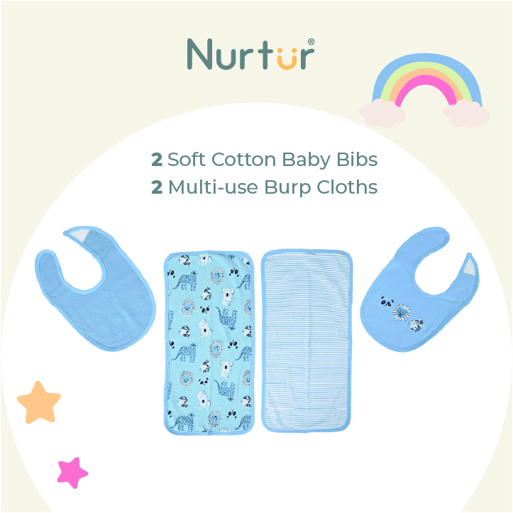 Nurtur - Baby Bibs & Burp Cloths - 4 Pcs - Blue