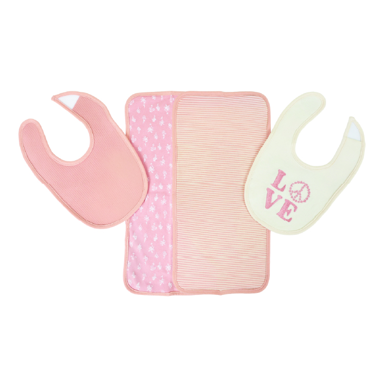 Nurtur - Baby Bibs & Burp Cloths - 4 Pcs - Pink/Multicolor
