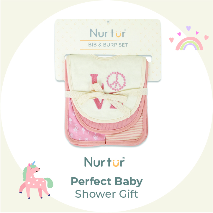 Nurtur - Baby Bibs & Burp Cloths - 4 Pcs - Pink/Multicolor