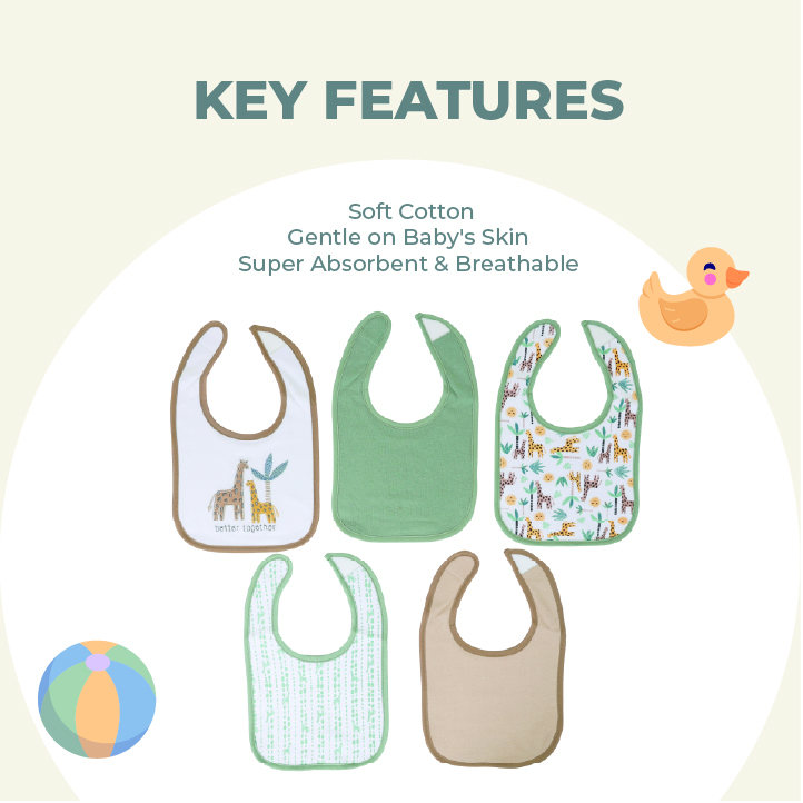 نيرتور كوزي - مرايل أطفال - قطن تيري - عبوة من 5 قطع - متعددة الألوان