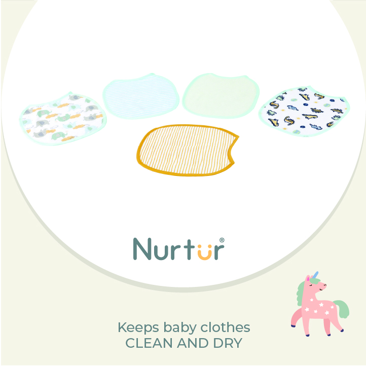 Nurtur - Baby Cotton Printed Bibs - Pack of 5 - Multicolor