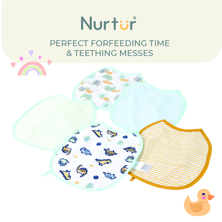 Nurtur - Baby Cotton Printed Bibs - Pack of 5 - Multicolor