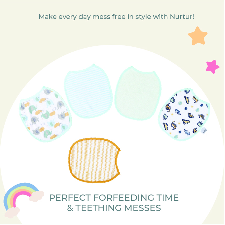 Nurtur Cozi - Cotton Bibs - Printed Character - Pack of 5 - Blue