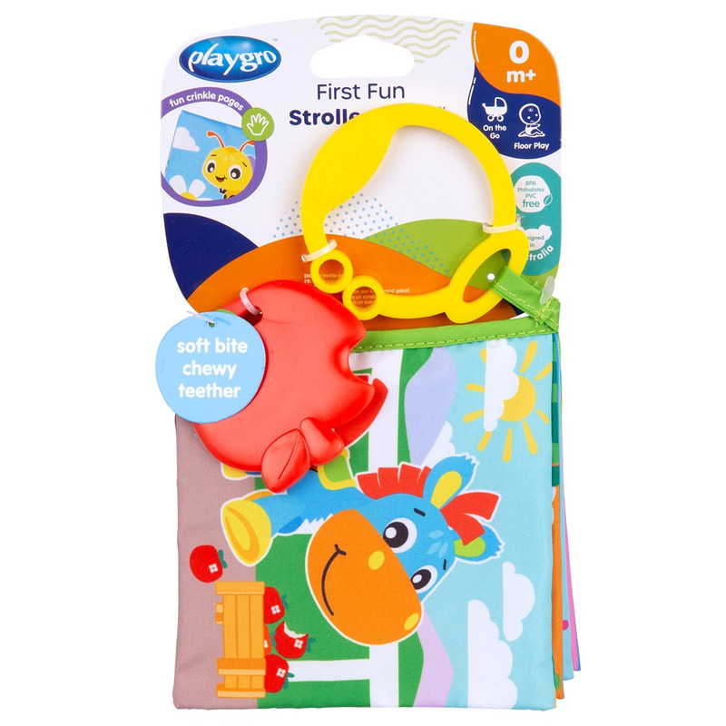 بلاي جرو - لعبة لعربة الأطفال مع كتاب معلق وعضاضة - قد يختلف التصميم