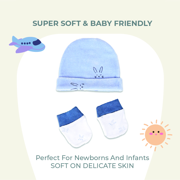 نورتور كوزي - طقم من 4 قطع - بدلة نوم، بدلة جسم بأكمام قصيرة، قبعة وقفازات - أزرق