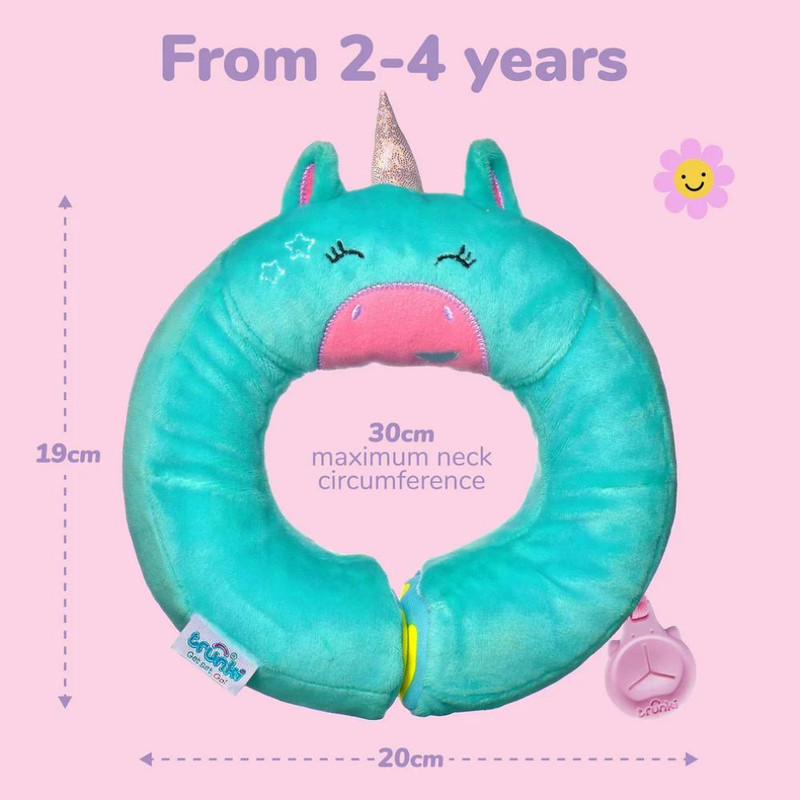 Trunki - Yondi Kids Travel Neck Pillow And Chin Support Una Unicorn - 20cm - Small - Turquoise