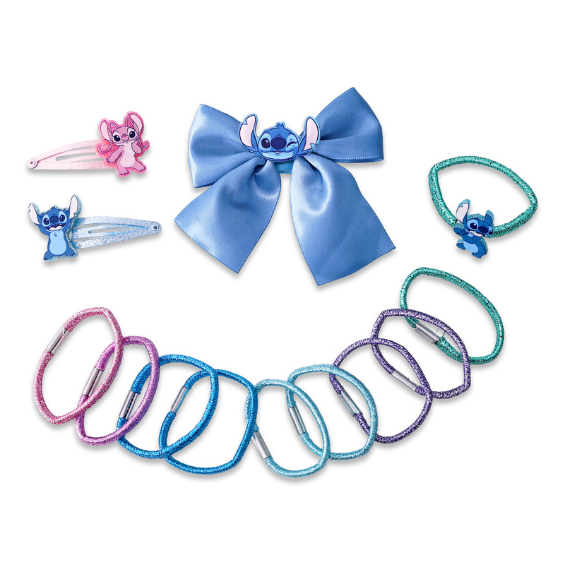 Disney - Stitch - 2 Hair Clips - 1bow - 10 Glitter Elastic