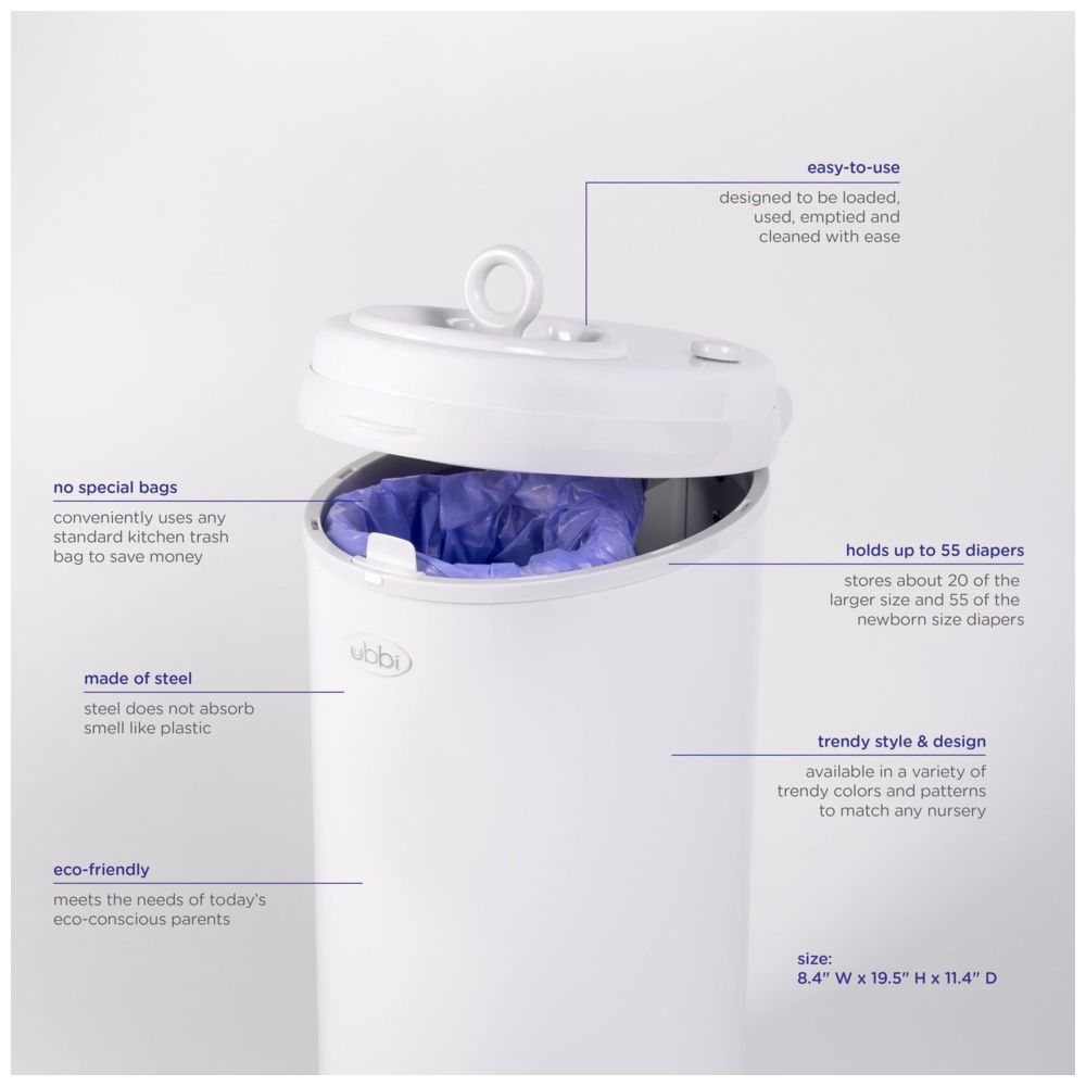 Ubbi Stainless Steel Disposable Diaper Bin With Child Lock
