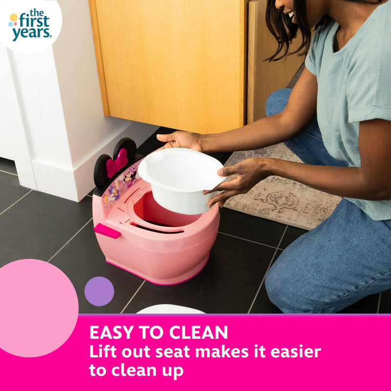 ذا فيرست ييرز - مقعد تدريب على استخدام المرحاض بتصميم ميني ماوس من ديزني - وردي/أبيض