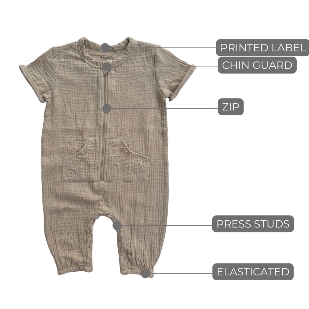 نيكست أوف كين - طقم 3 قطع - بدلة أوريان ذات أكمام قصيرة وسحاب - أخضر فاتح ومحايد وكحلي