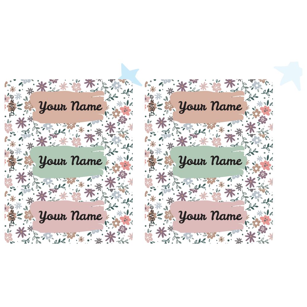 تاج مي - ملصق اسم صغير قابل للتخصيص - زهور - 48 قطعة