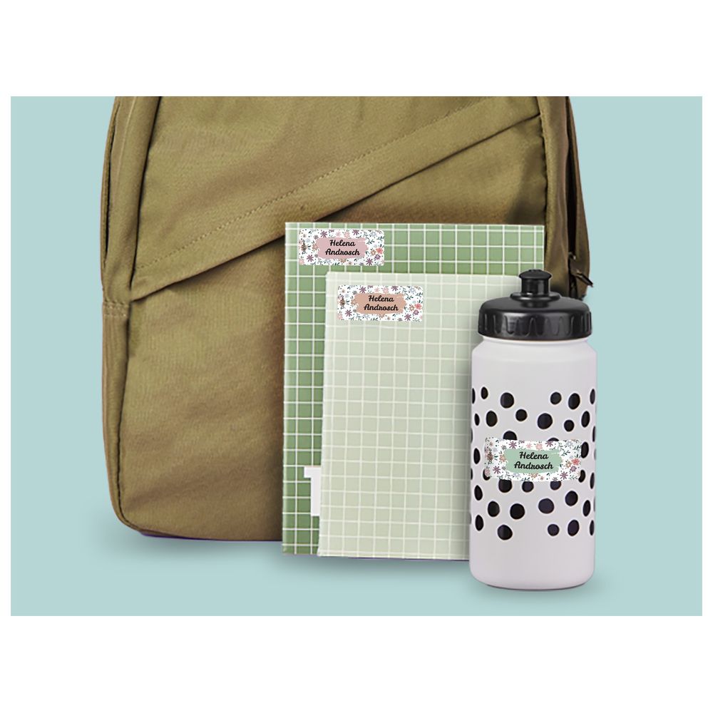 تاج مي - ملصق اسم صغير قابل للتخصيص - زهور - 48 قطعة