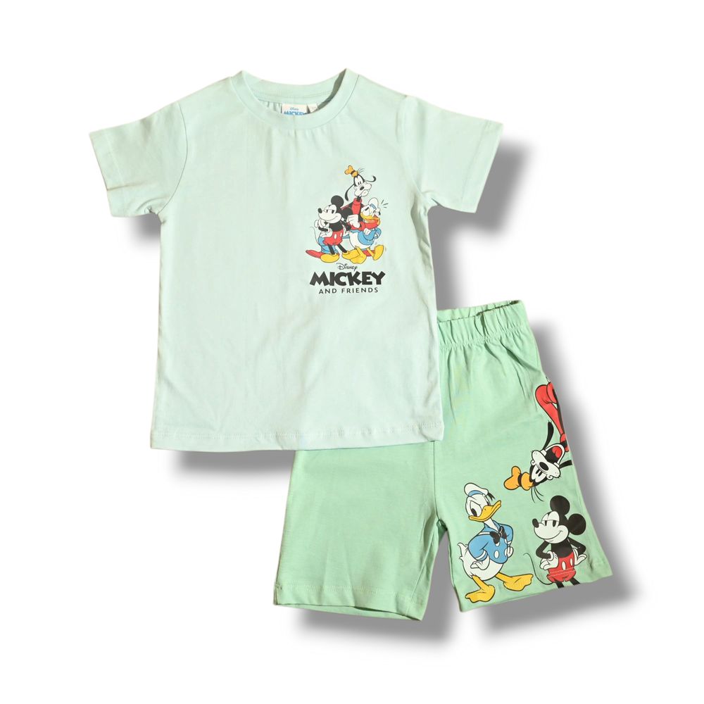 ميكي & فريندز - طقم تي شيرت وشورت للأولاد - أخضر باسترالي
