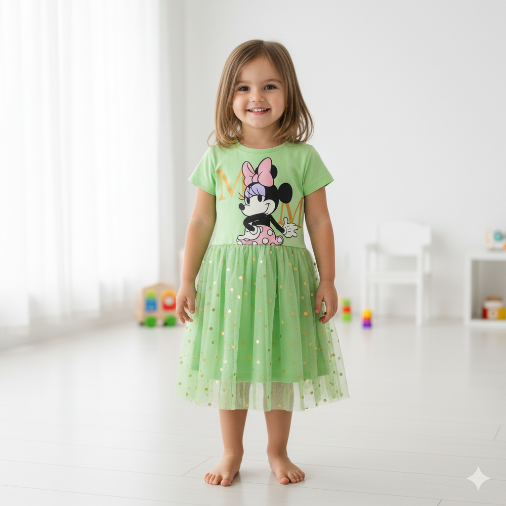 فستان ميني ماوس من التول للبنات - أخضر